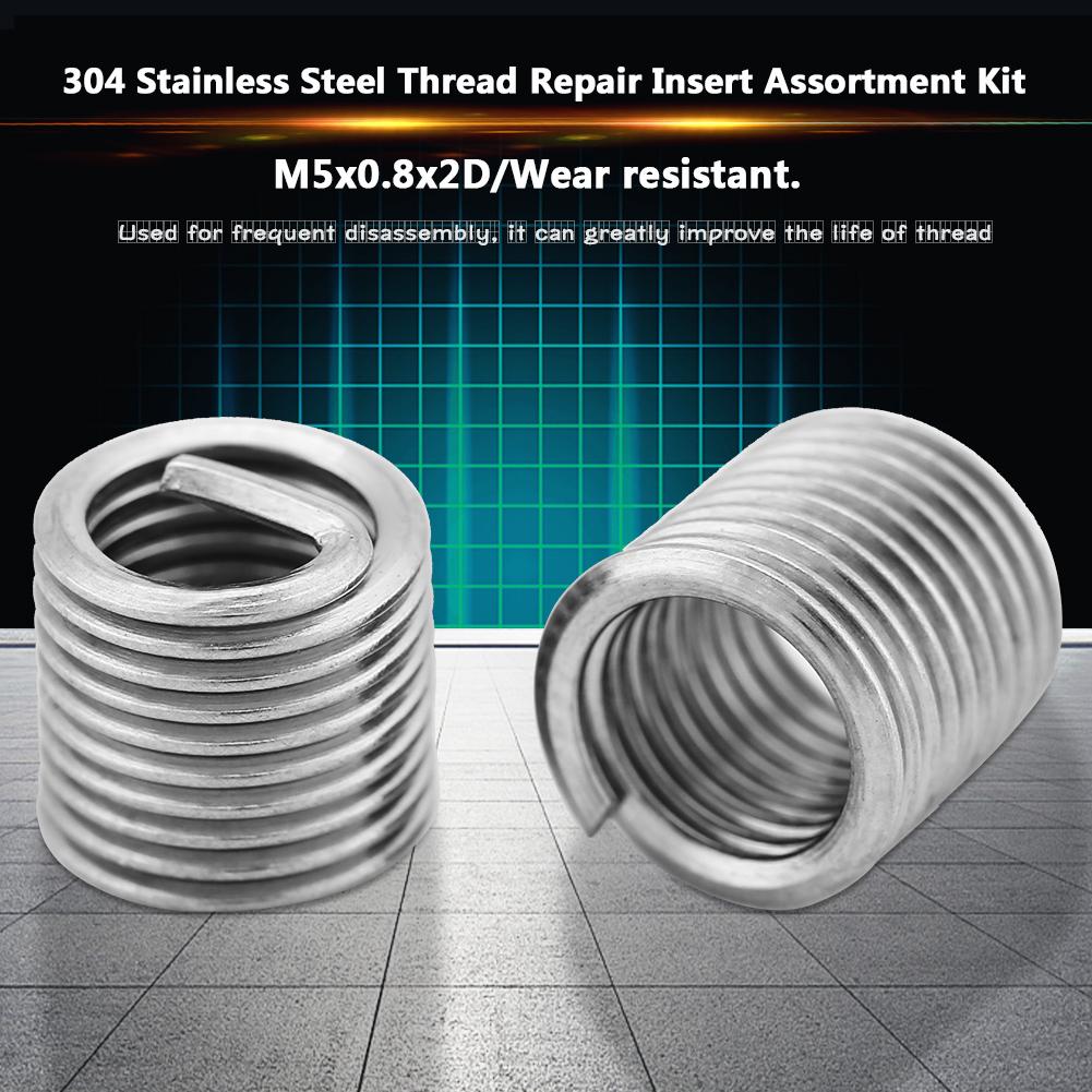 100 Pcs 304 Stainless Steel Wire Screw Sleeve Thread Repair Insert Assortment Kit M5x0.8x2D