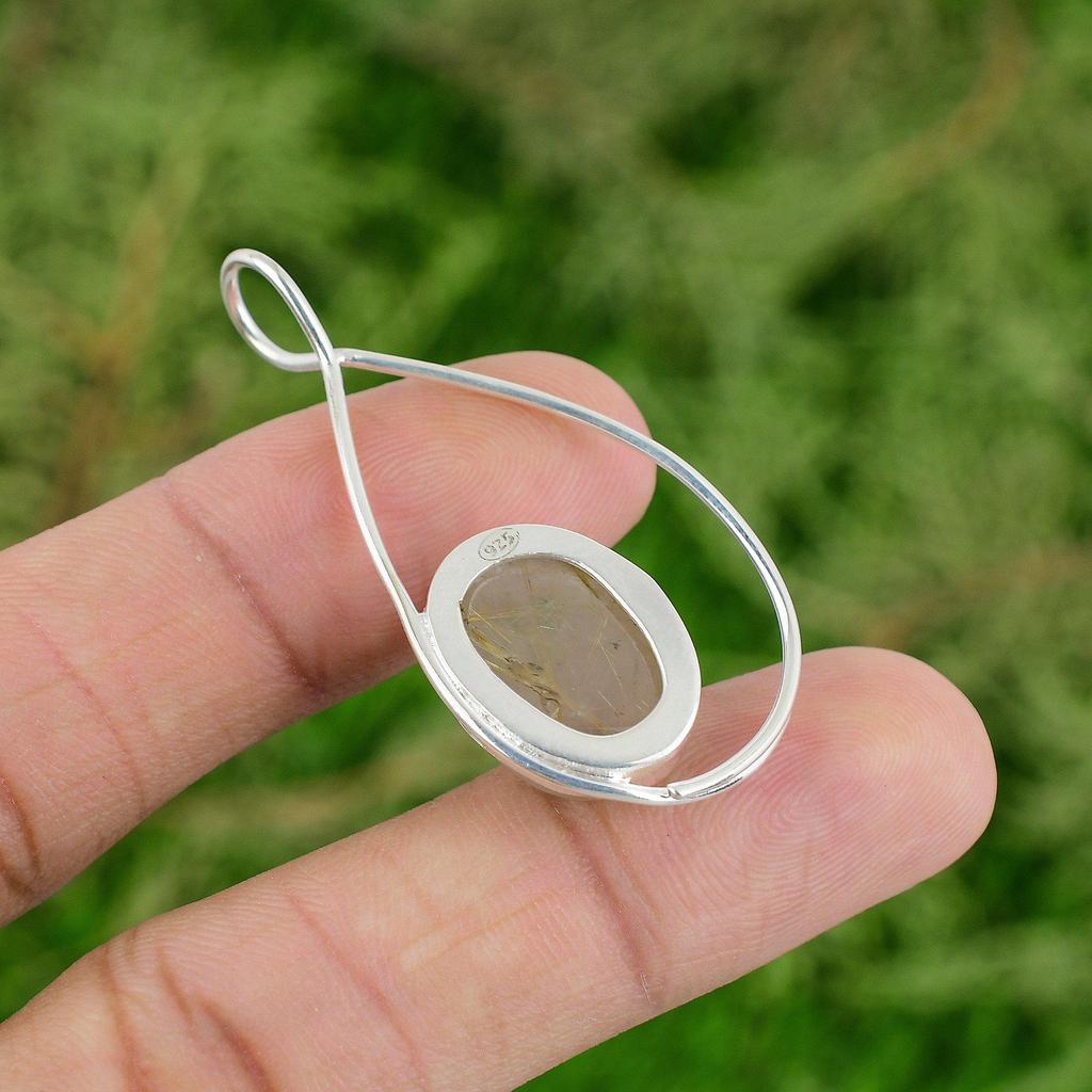 Daughters Day Sale Sterling Silver Natural Golden Rutile Bezel Pendant Jewelry