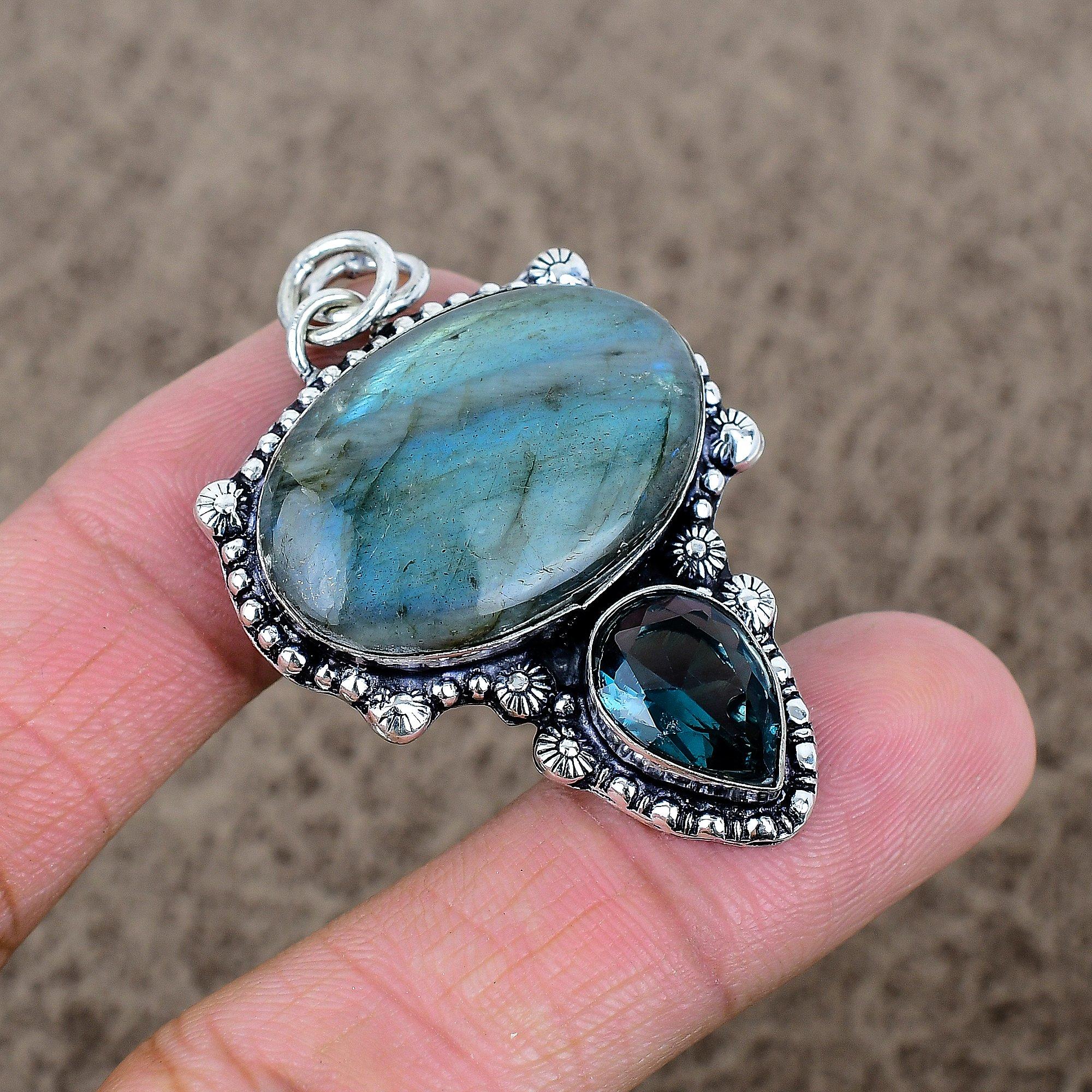 

Labradorite, Iolite Gemstone 925 Sterling Silver Jewelry Pendant 2.05 KKG-341