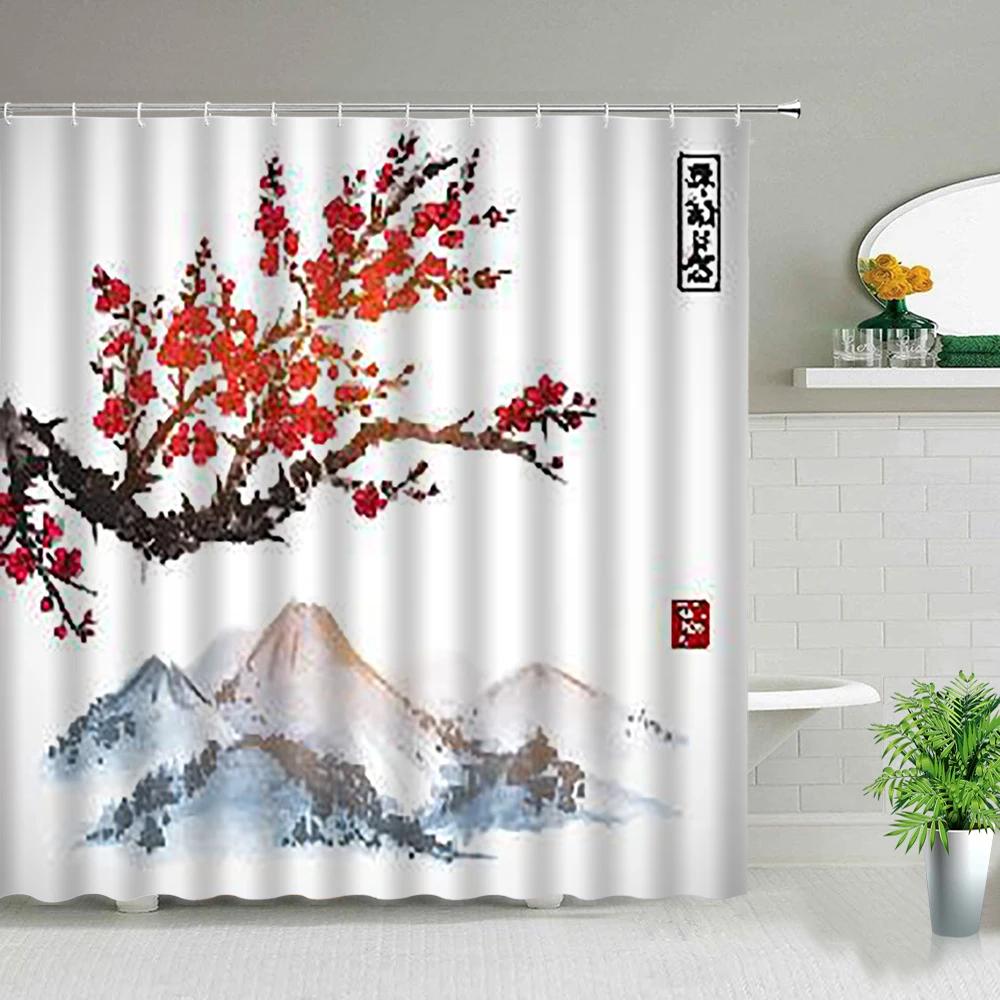 Garden Background Wall Flower Plant Scenery Shower Curtains Modern Chinese Style Dandelion Floral Green Leaf Bathroom Screen