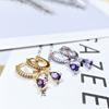 Damen 925 Silber Ohrstecker Lila Zirkon Ohrringe Creolen Lila Kristall Anhänger Ohrring Mode Hochzeits Schmuck