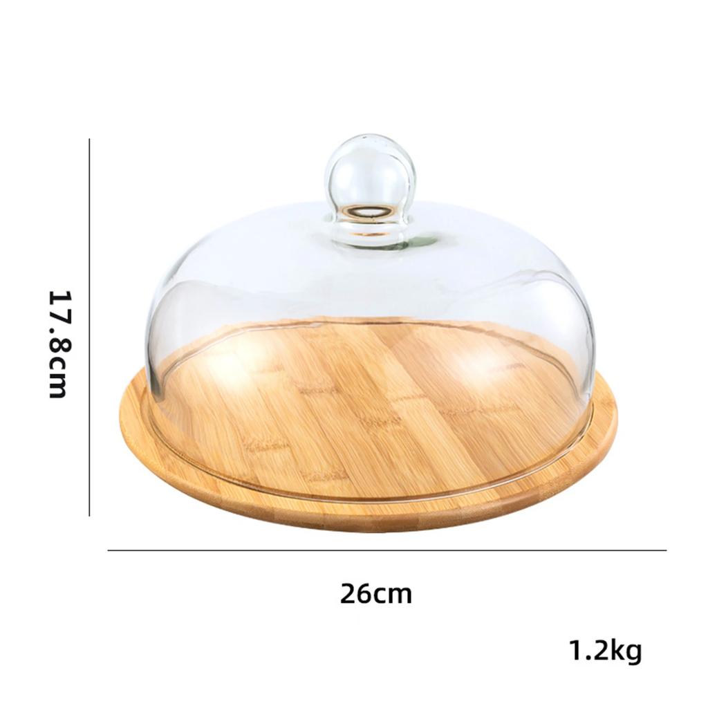Transparent Dustproof Cake Glass  Cover Food Cover Cake Plate Glass Cover With Bamboo Tray Cake Stand Bread Serving Tray Platter