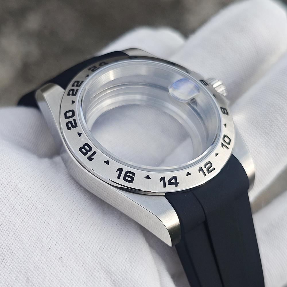 39mm Old EXP 24 Hour GMT Steel Bezel Watch Case for NH34 NH35 NH36 Sapphire Glass Explorer Case Accessories Silicone Strap