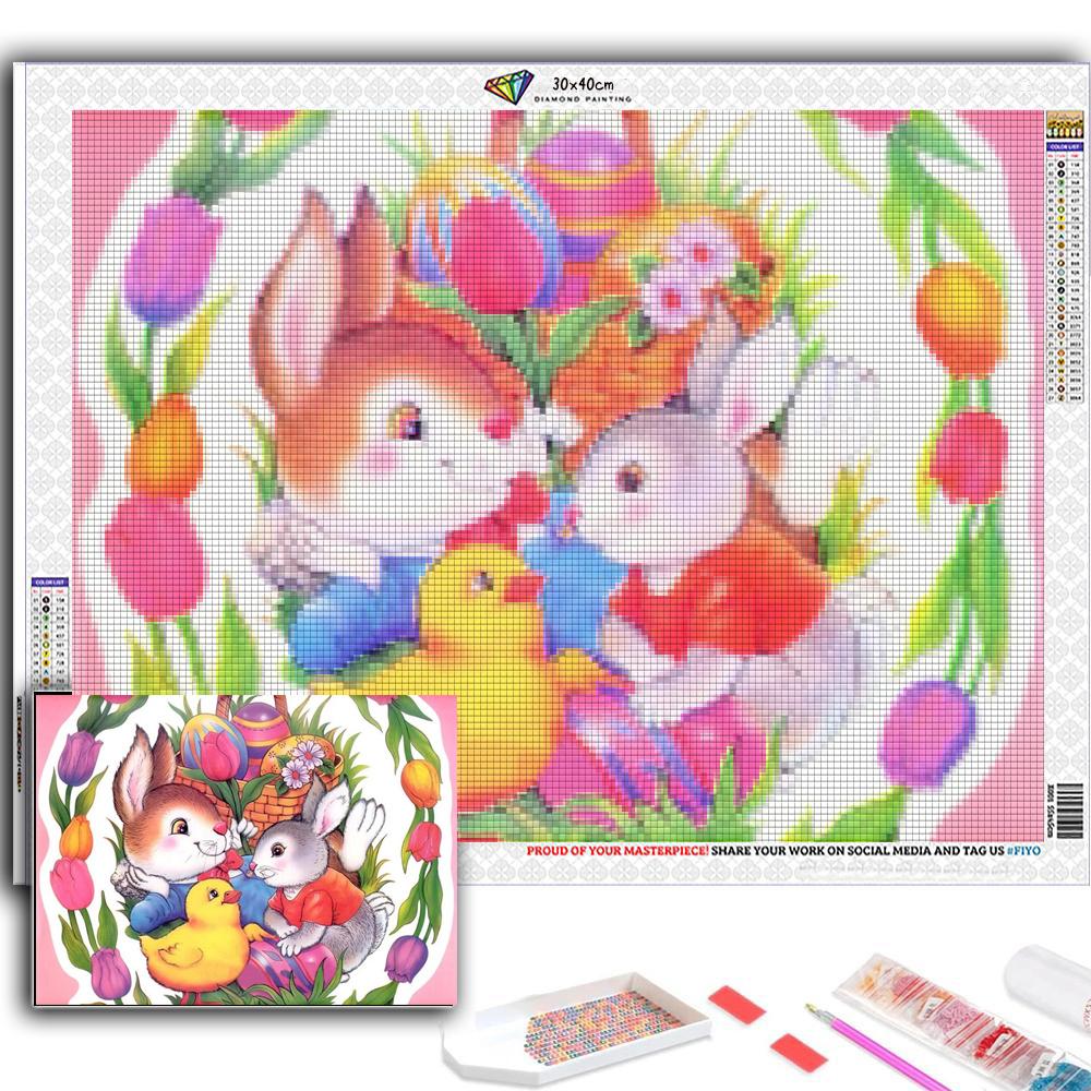 5D Diy Diamond Painting Bunny and Chick Cross Stitch Set Full Diamond Embroidery Mosaic Art Picture of Rhinestones Decor Gift