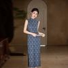 Blue sleeveless national style new Chinese daily Suzhou long cheongsam improved young 1011 new women's high sense
