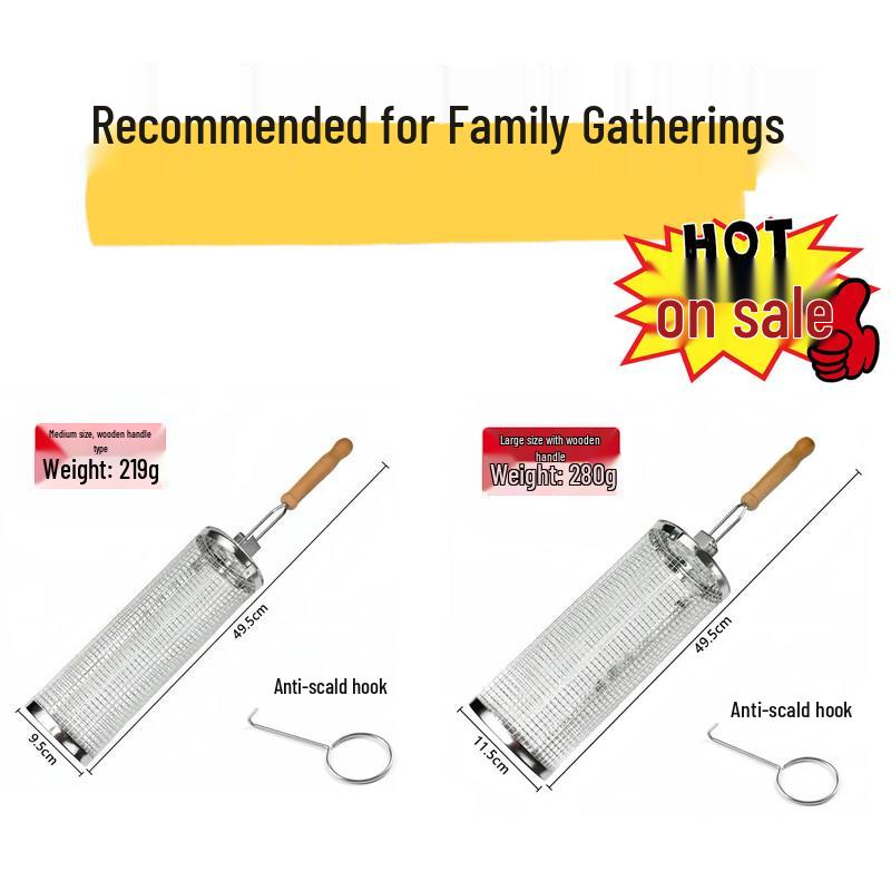 Handun 304 Stainless Steel Rolling BBQ Grill Basket