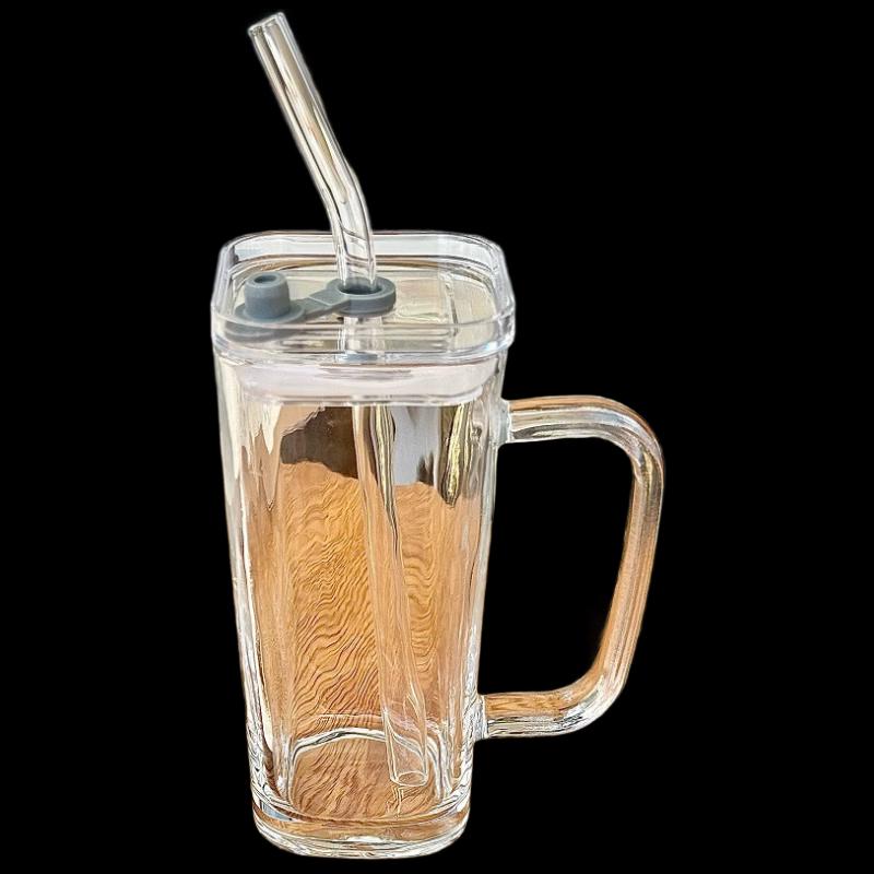 Shangqi Transparent Glass Juice Cup Set with Lid & Straw