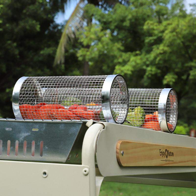 BBQ Cooking Grill Outdoor Portable BBQ Grate Cylinder Grilling Baskets for Outdoor Camping Picnic Cookware Rack BBQ Tools