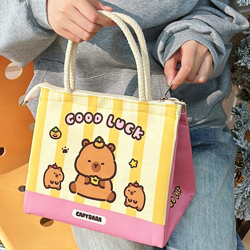 Kawaii Kreslená Kapybara Taška na Oběd Izolovaná Nákupní Taška Taška na Bento Obědové Tašky Pro Ženy Dívky Přenosná Termotaška Dárky