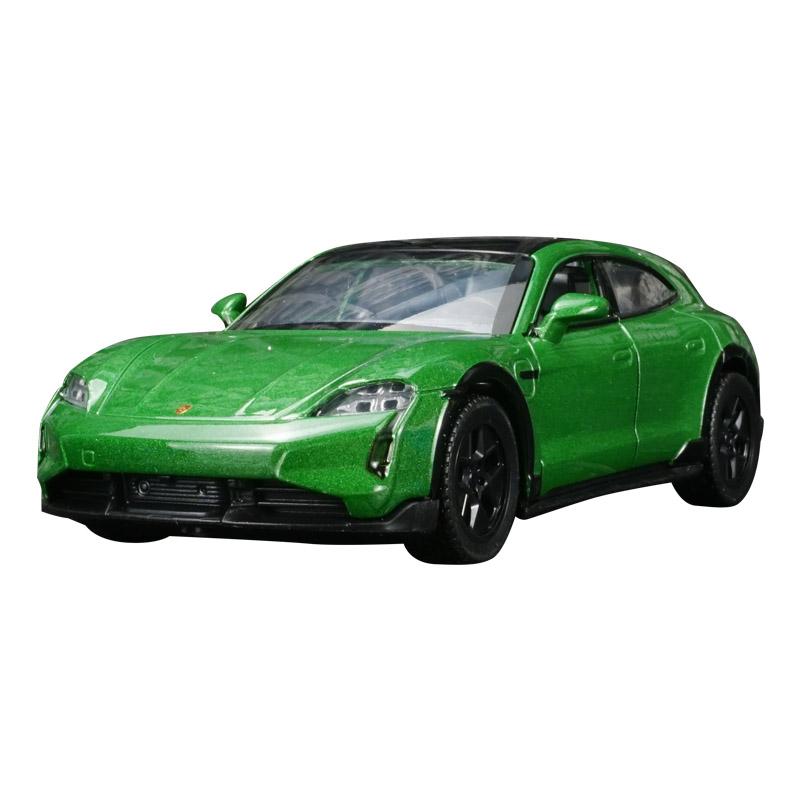 

1:36 simulation Porsche Taycan Turbo S alloy car model ornament collection, door can be opened, rear wheel return force зелёный