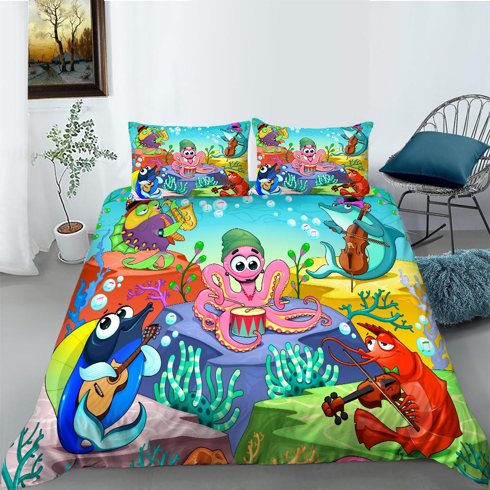 Bedding Two Or Three-Piece Set Cartoon Marine Animal Series Digital Printing Polyester