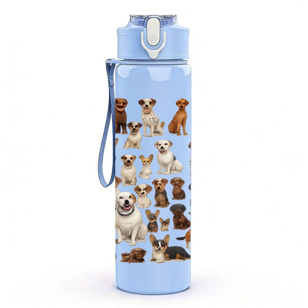 1 Stück Großes Gruppen-Welpen-Gitter-Layout 750 ml Farbe Kunststoff Sport-Wasserflasche Auslaufsicherer Klappdeckel mit Strohhalm Für Sport, Büro, Heimgebrauch