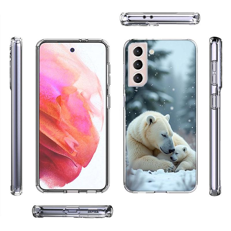 Eisbär und sein Junges unter der Aurora Handyhülle für Samsung Galaxy S25 Edge S24 S23 FE S21 S20 S10 Plus S22 S26 Ultra Cover