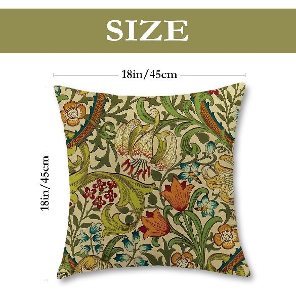 Maximalist Throw Pillow Covers Set of 4 Vintage Floral Decorative Cushion Covers 18x18 Inch Linen Boho Outdoor Pillow Cases for Couch, Living Room
