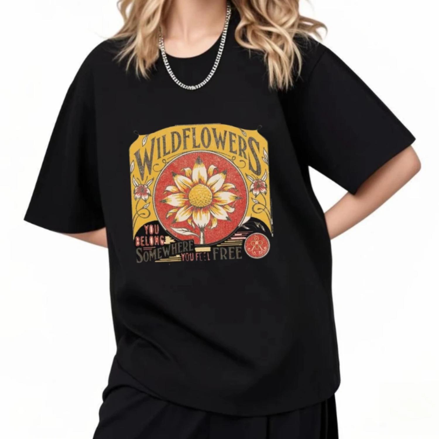 

Classic Casual Tom Petty Wildflowers You Belong Somewhere You Feel Free Adult Short Sleeve T Shirt 90s Graphic Cotton Tees XXXXXL чорний