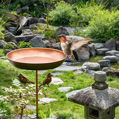 Metal Bird Bath 12" Bird Feeder Bowl with Stake Outdoor Rust-Proof Retro Bird Bath Attract Birds for Garden Yard Lawn Decor