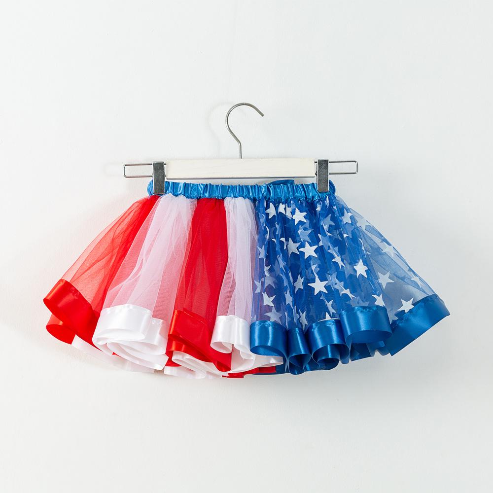 2026 Sternenflagge gefütterter Tüllrock für Mädchen - Europäisch & Amerikanisch Colorblock Netz bauschiger Rock