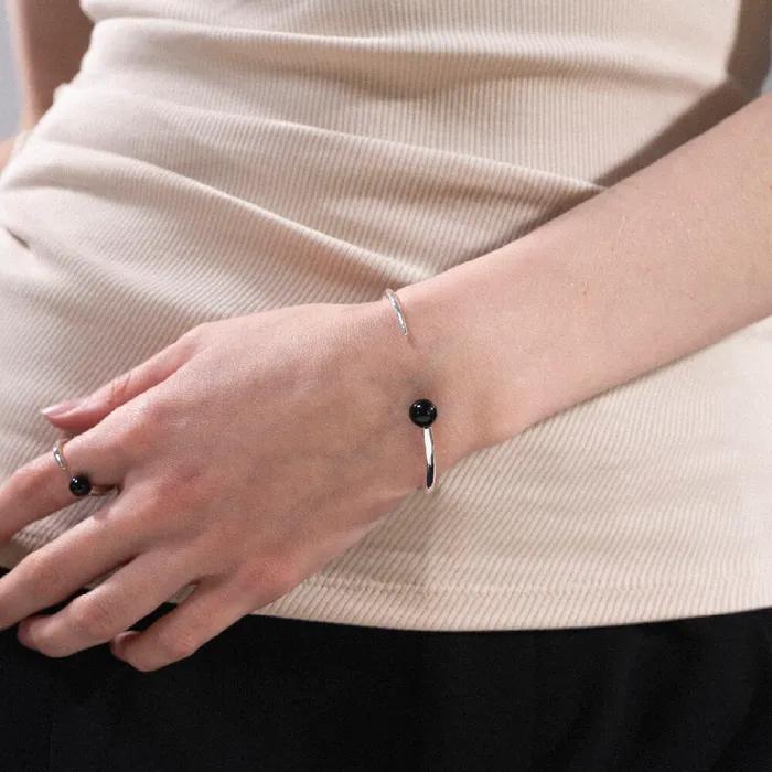 Serene Onyx Bangle Bracelet silver