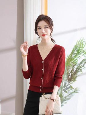 Women's Knit Pullover Sweater: Semi-High Neck, Two-Piece Look, Autumn/Winter Style for Middle-Aged.