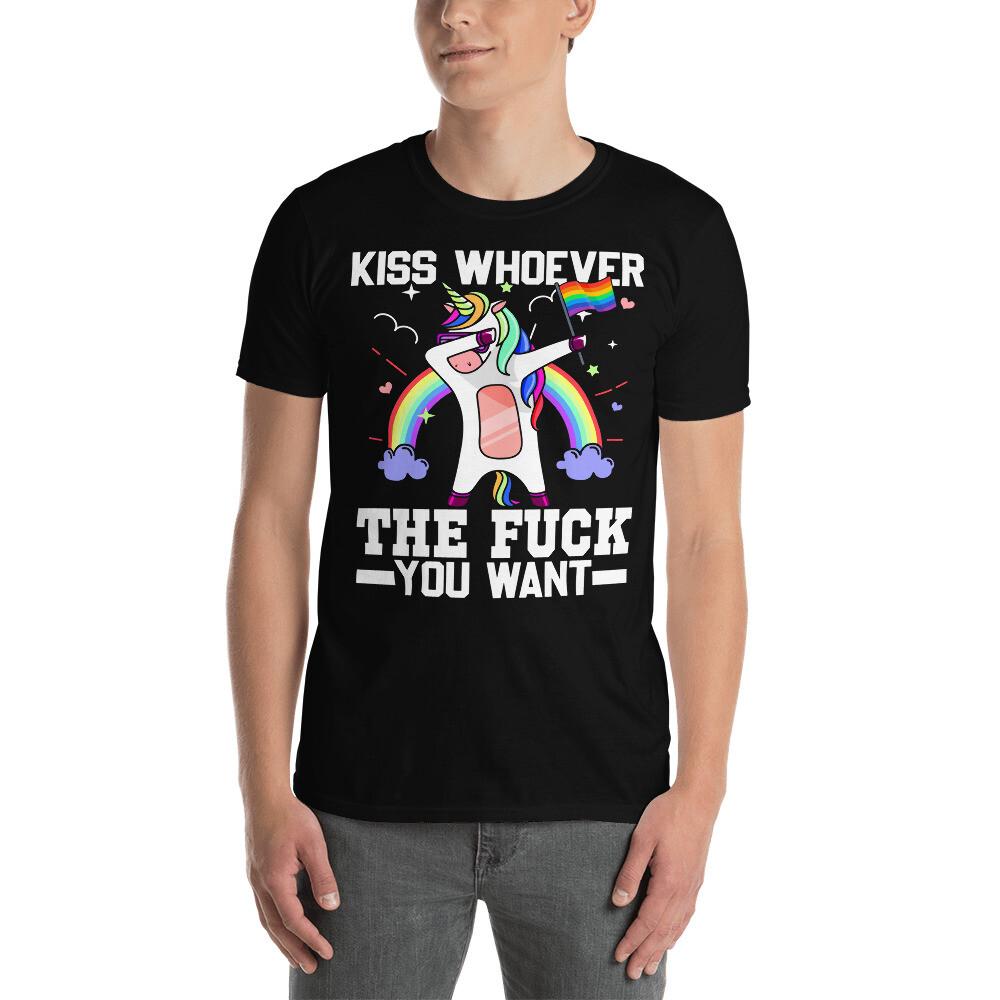 Kiss Whoever The F*ck You Want Funny LGBT Pride Unicorn Dabbing Lover T-Shirt