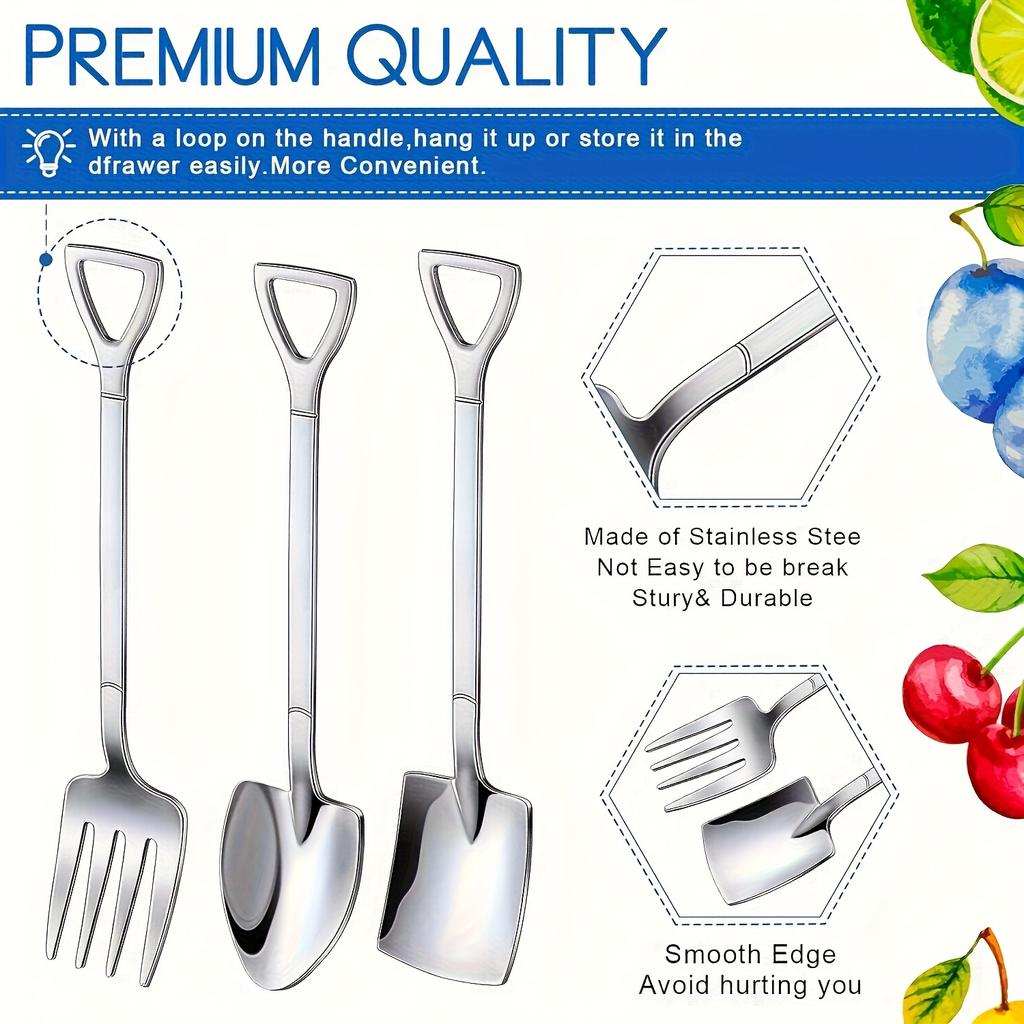 3/6pcs Stainless Steel Coffee Mixing Spoon Fruit Forks Creative Ice Cream Scoops Premium Home Dessert Spoons Kitchen Cutlery Set