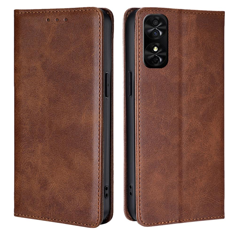 

For TCL 50 SE Shockproof Phone Case Calf Texture Leather Folio Flip Cover with Card Holder Brown