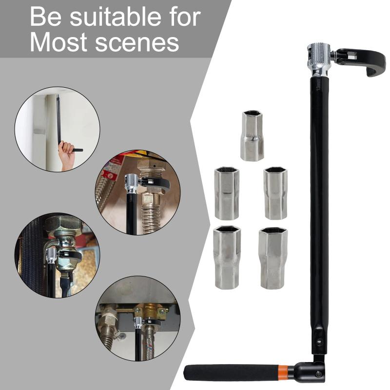 Professional Carbon Steel Faucet Wrench Plumber Tool with 5/6 Sockets and 1 Chuck Tap Back Nut for Sink Basin Installation