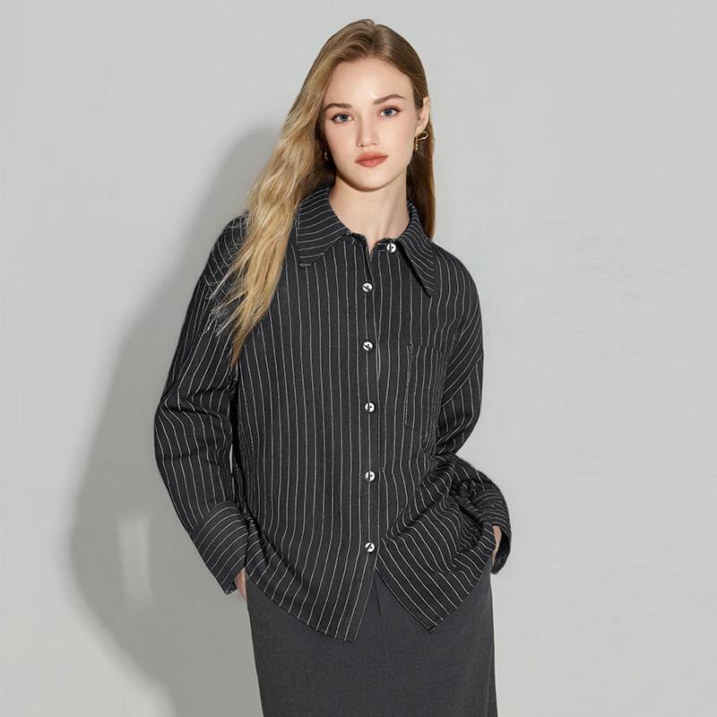 Women s Textured Vertical Stripe Long Sleeve Shirt L