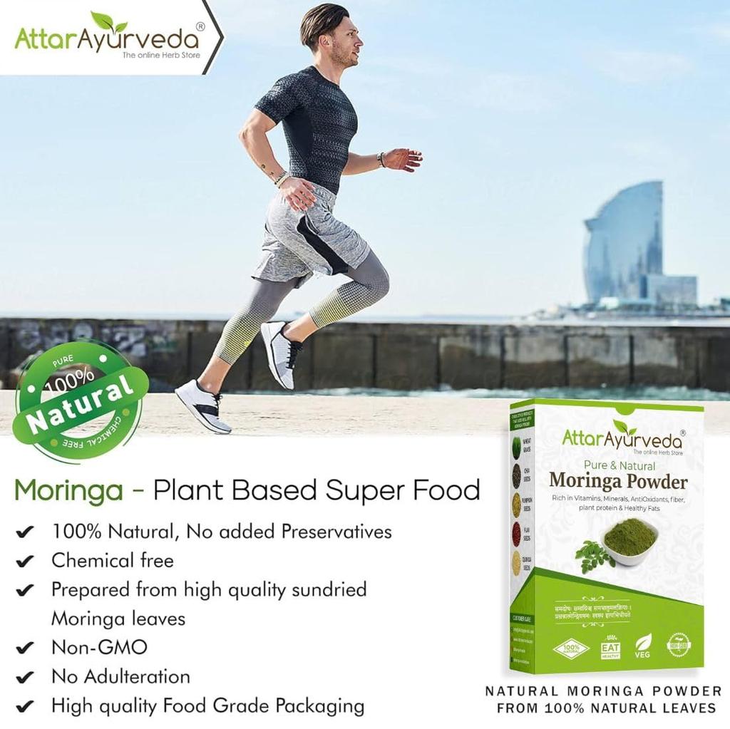Attar Ayurveda Moringa Leaf Powder 200 g Drumstick Leaf Powder Natural Plant Protein Superfood Hair Skin Wellness