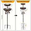 1Pc Vintage 2-Tier Iron Bird Bath & Feeder Combo – Rust-Proof 5-Claw Ground Stake, All-Weather Outdoor Garden Decor for Hummingbirds & Sparrows