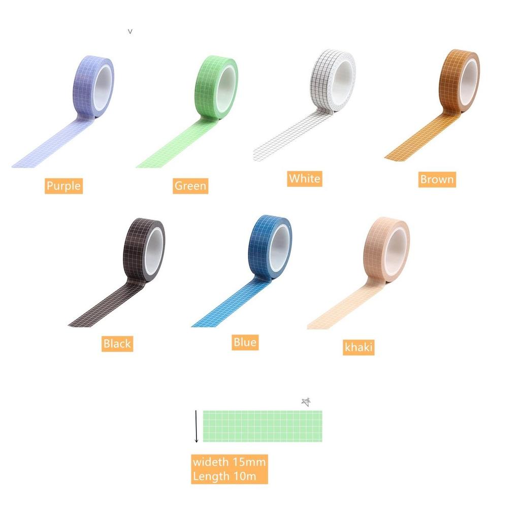 Grunnfarge Rutenett mønster papir Washi Tape 15 mm selvklebende maskeringstapes dekorasjon Klistremerker for dagbok albumramme DIY gave