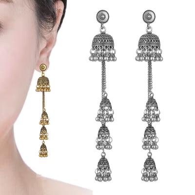 Retro Bollywood Oxidized Women Jhumka Indian Earrings Femmes Ethnic Gold Silver Color Afghan Bell Long Tassel Drop