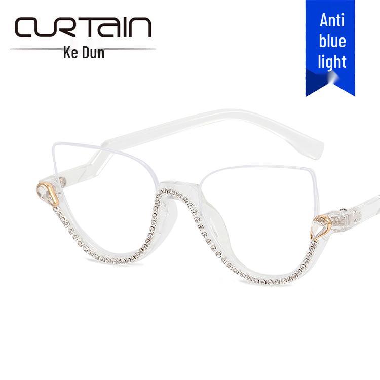 2022 Retro Rhinestone Semi-Rimless Anti-Blue Light Glasses - European & American Style Trend