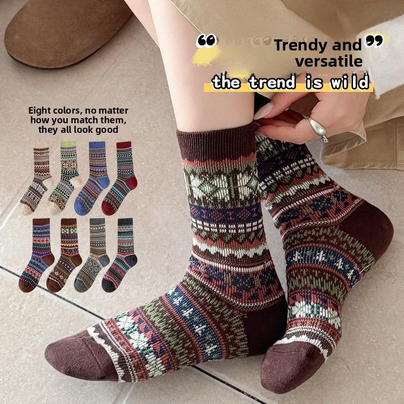 Female Spring and Autumn Retro National Wind Tube Cotton Socks