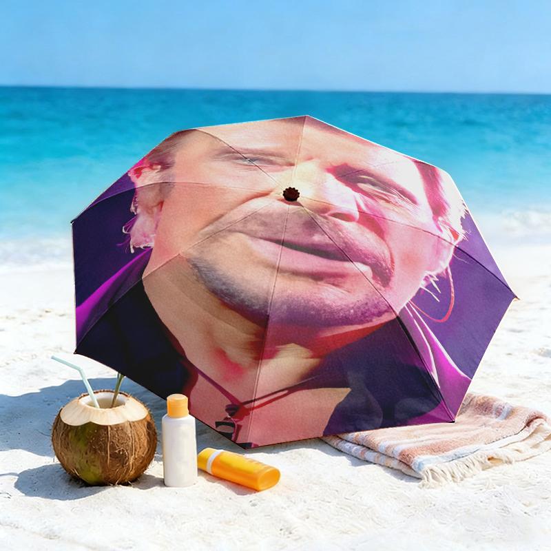 1pc French rock legend Johnny Hallyday Umbrella Portable Folding Umbrella Iron Frame Hole Bone Structure Outdoor Home Umbrella