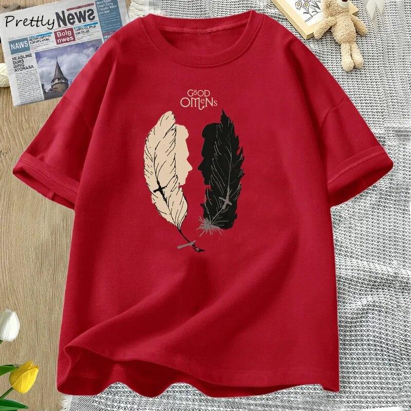 

Good Omens The Bad and The Good T-Shirt Funny Retro Graphic Tee Movie T-Shirt Harajuku Women Cotton Short Sleeve Clothing Unisex L