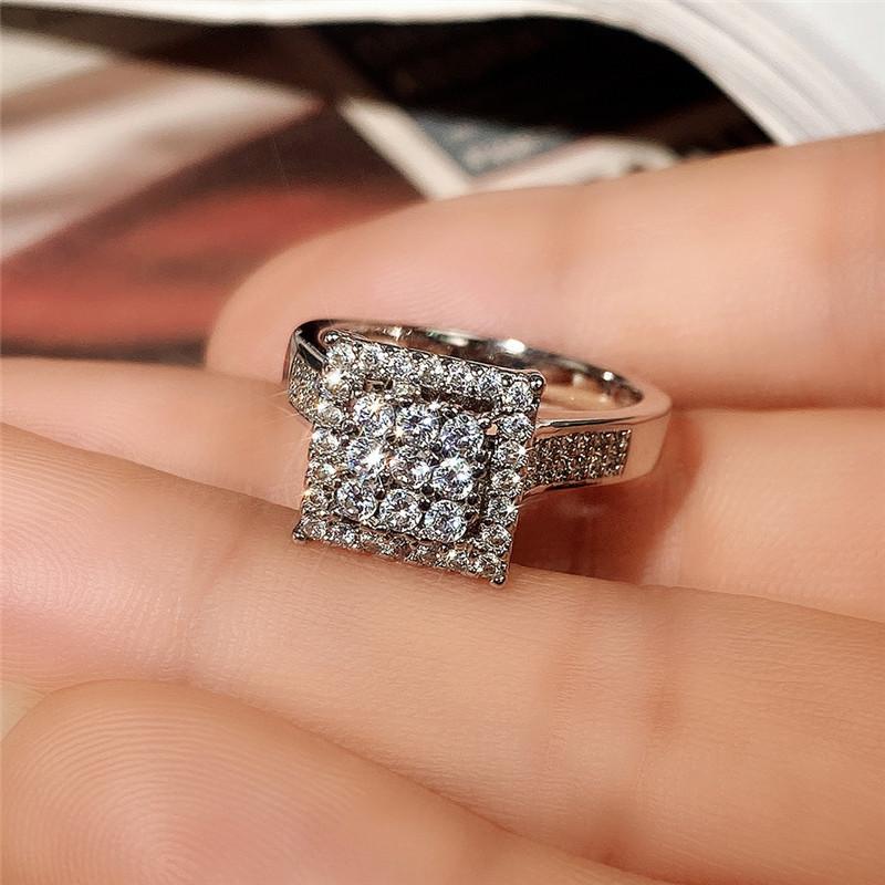 Exquisite Square Wedding Ring For Women With Silver Color Clear Cubic Zirconia Newly Designed Lady's Finger Rings Bands