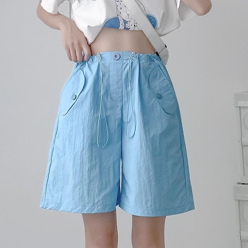 Women's Pink Quick-Dry High Waist Cargo Shorts - Loose, Lightweight, Wide-Leg Summer Sports Pants.