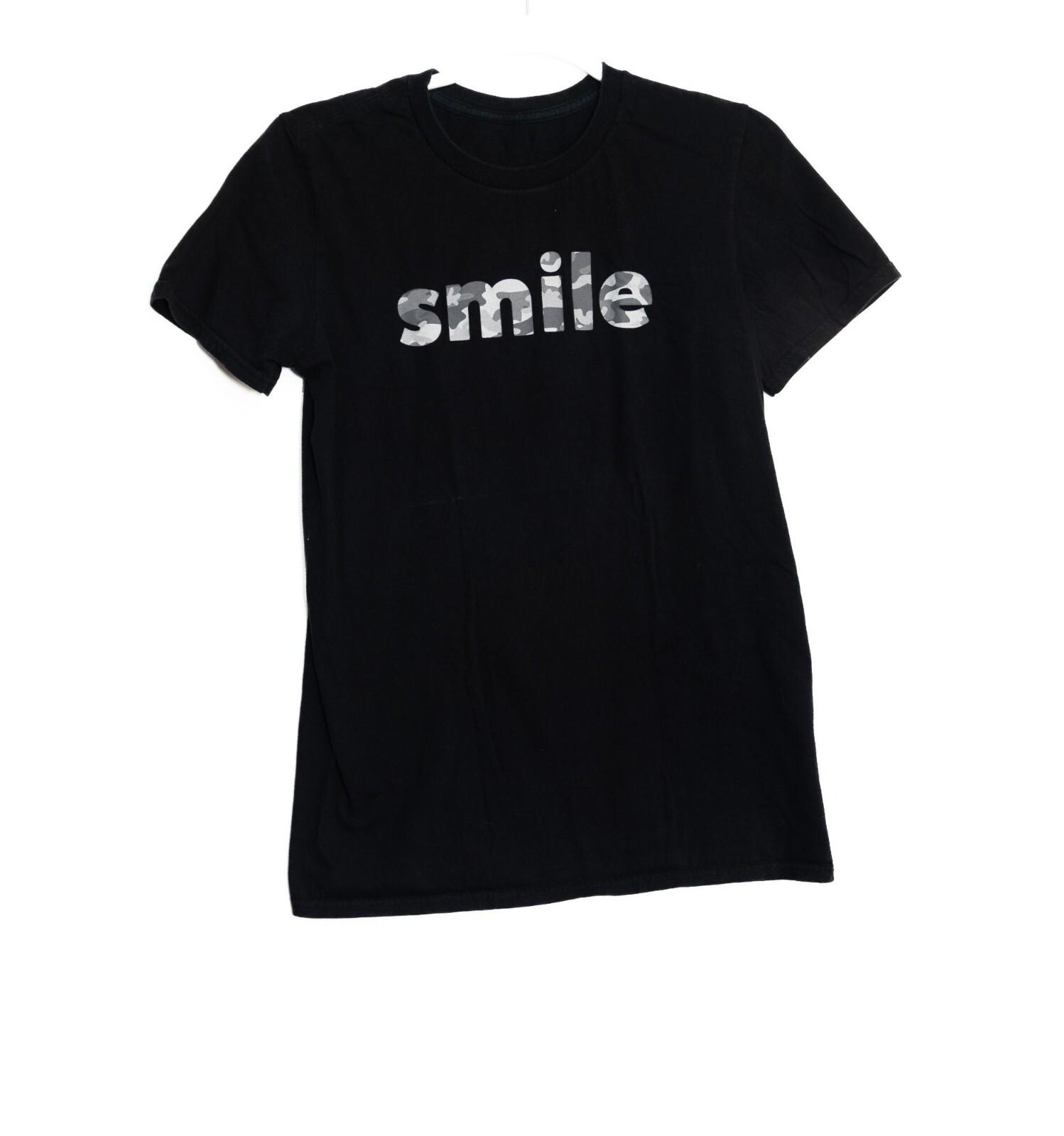 Black T-Shirt W Smile Camo Print Front The Smile Generation Logo Back Size S XL
