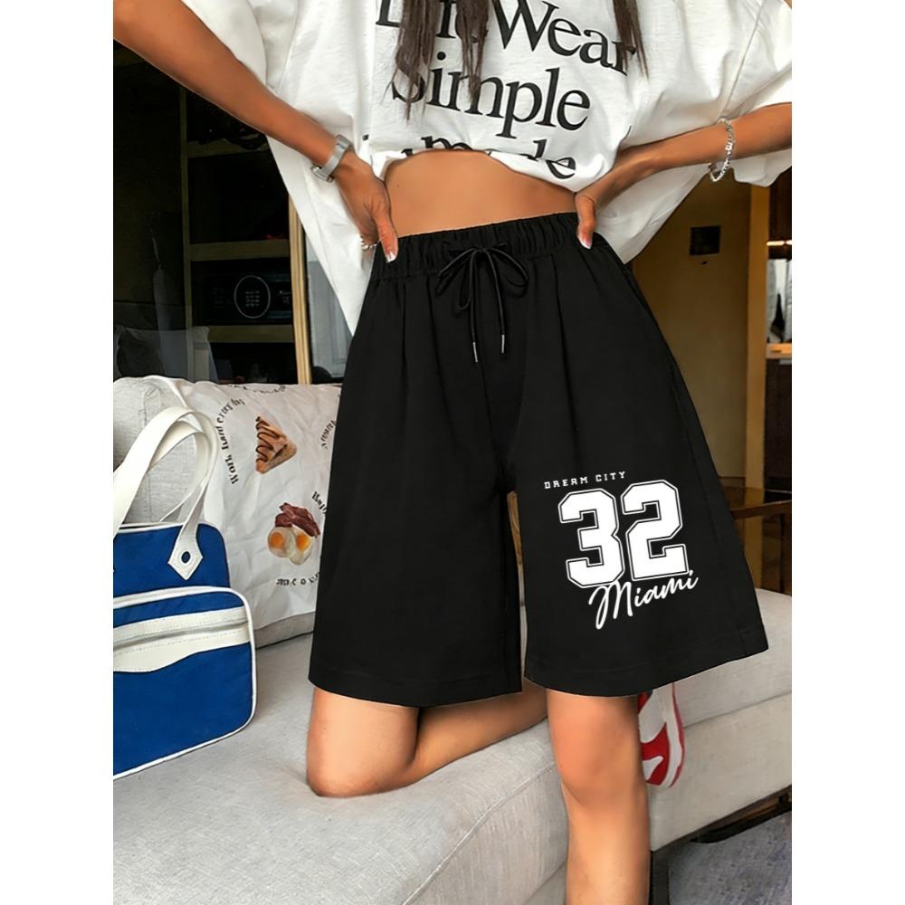 

Pant Dream City Number 32 Printed Women Shorts Drawstring Pocket Pant Elasticity Clothing Gym Running Wide Leg Short Pants 3XL