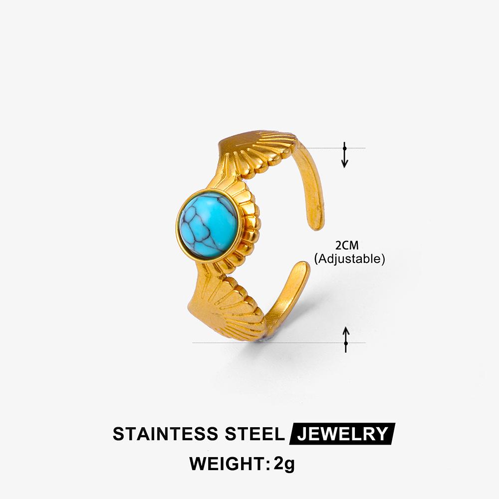 Boho Mehrfarbiger Türkis Edelstahl Offener Ring, Umweltfreundlich & Lichtecht, Schlichtes Titanstahl Design für Damen