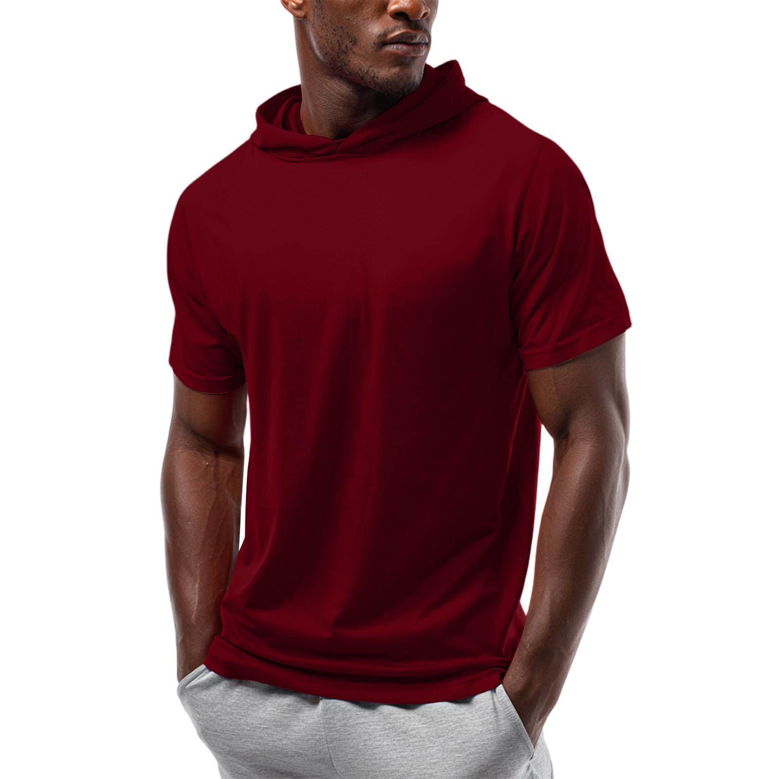 

Мужская футболка с капюшоном с короткими рукавами и прямыми плечами XXL винный