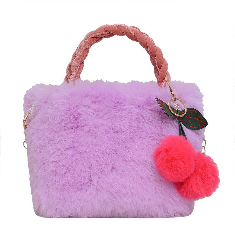 2025 New Plush Bag Women's Large-capacity Cherry Oblique Span Bag Fashionable Versatile Shoulder Bag Handbag