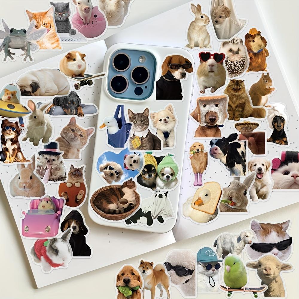 50pcs Animal Stickers Waterproof PET Self-Adhesive Decals with Playful Dog, Cat, Hedgehog & Guinea Pig Designs for Phone, Laptop, Luggage, Helmet