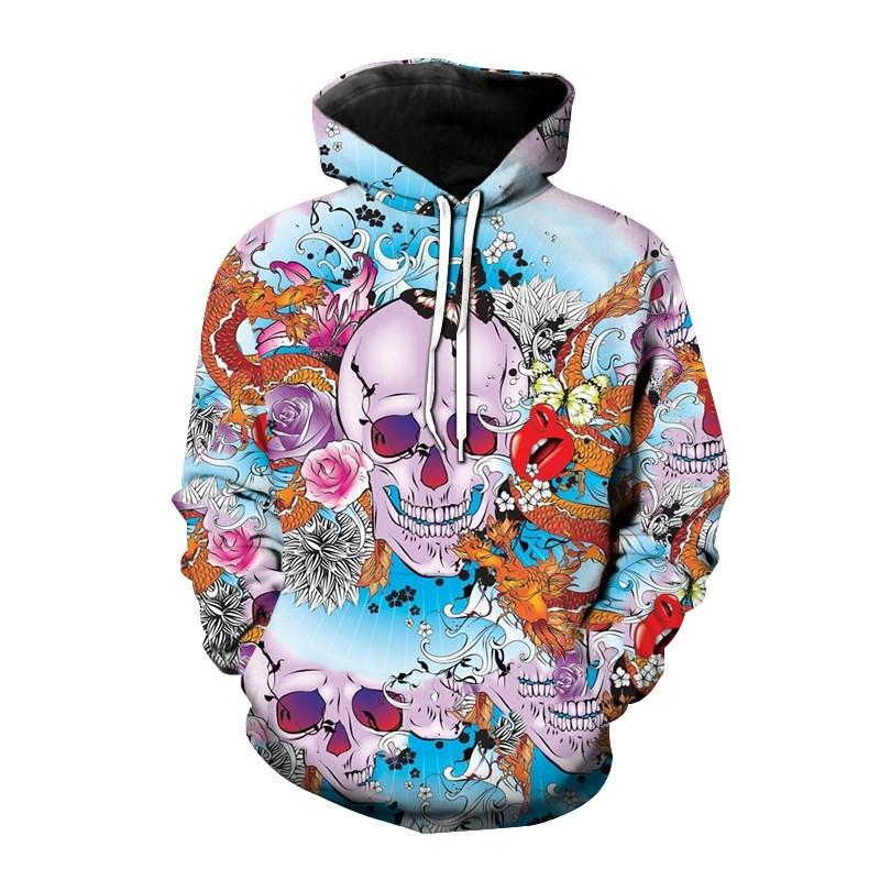 Fashion Autumn Skull Head Flower 3D Print Hoodies Men Women Casual Sweatshirts Oversized Hoodie Pullovers Tracksuit Clothing