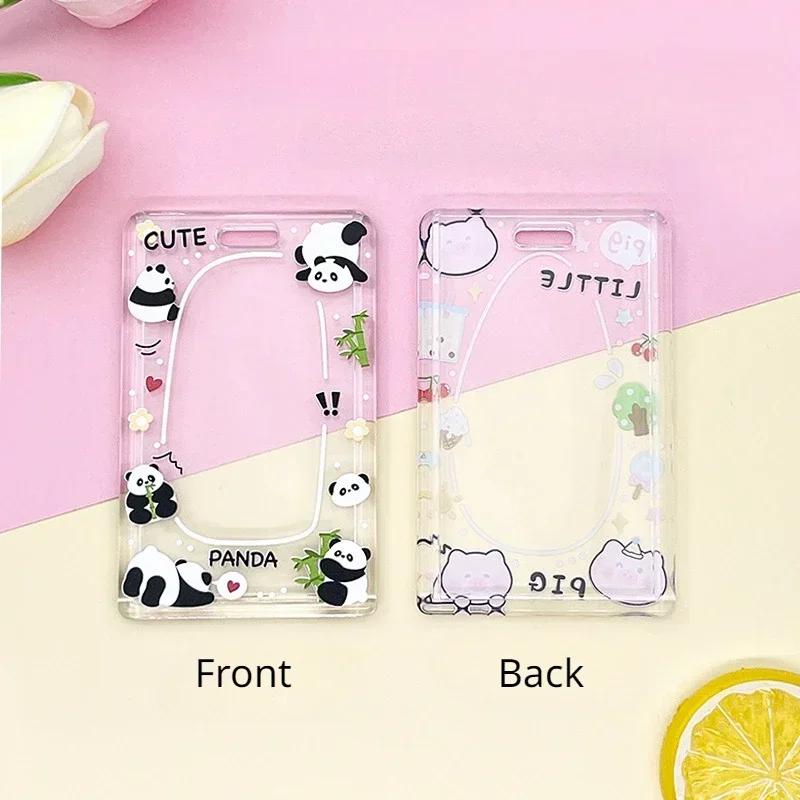 Transparent Card Holder Cartoon Animal Print ID Card Badge Holder Case Kawaii Cartoon Cute Student Bus Card Cover