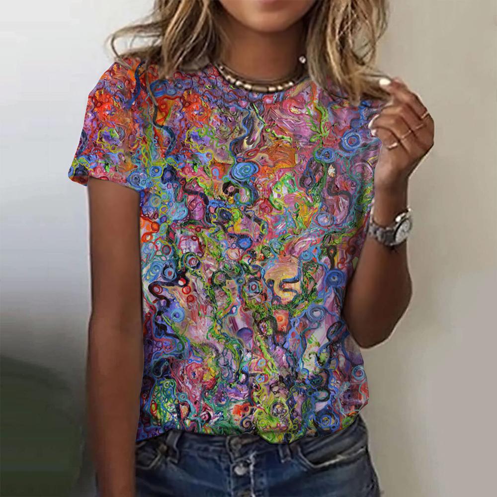 Vintage Print Top Women Short Sleeved Streetwear Summer Tee Women's Fashion Casual O Neck T Shirts Y2k Oversized Female Clothing
