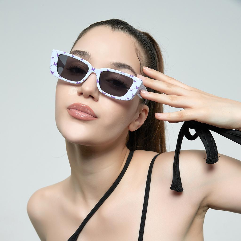Narrow Frame Square Glasses Millennial Spice Girl Style Sunglasses Female Ins Personality Butterfly Pattern Sunglasses Male