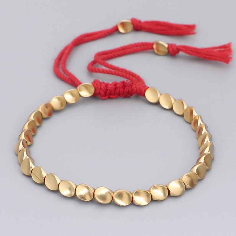 Handmade Tibetan Copper Bead Bracelet Buddhist Braided Cotton Luck Rope Bracelet Good Luck Success Amulet Women Men Vintage красный