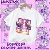 2026 New Kpop Demon Hunters Children's Polyester T-shirt - Girls' Casual Top with Cartoon Print - Summer Short-Sleeved Sports Shirt